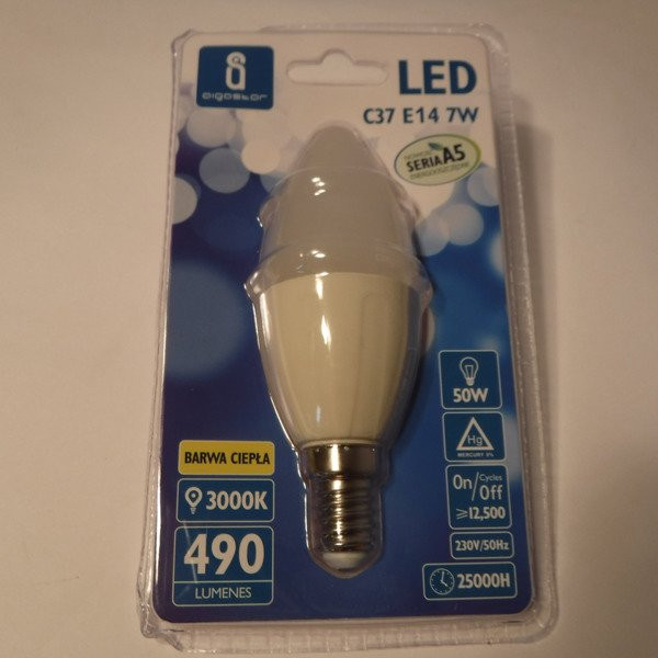 Żarówka LED E14 7W ciepła&nbsp;3000K świeczka C37
