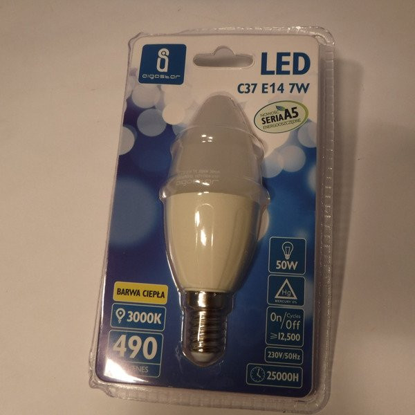 Żarówka LED E14 7W ciepła&nbsp;3000K świeczka C37